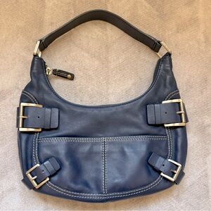 MICHAEL Michael Kors | Blue Leather Shoulder Hobo Purse with Silver Buckles